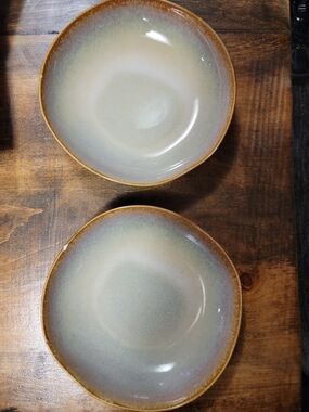 Ceramic Serving Bowls in Cream with Brown Rim | See Details